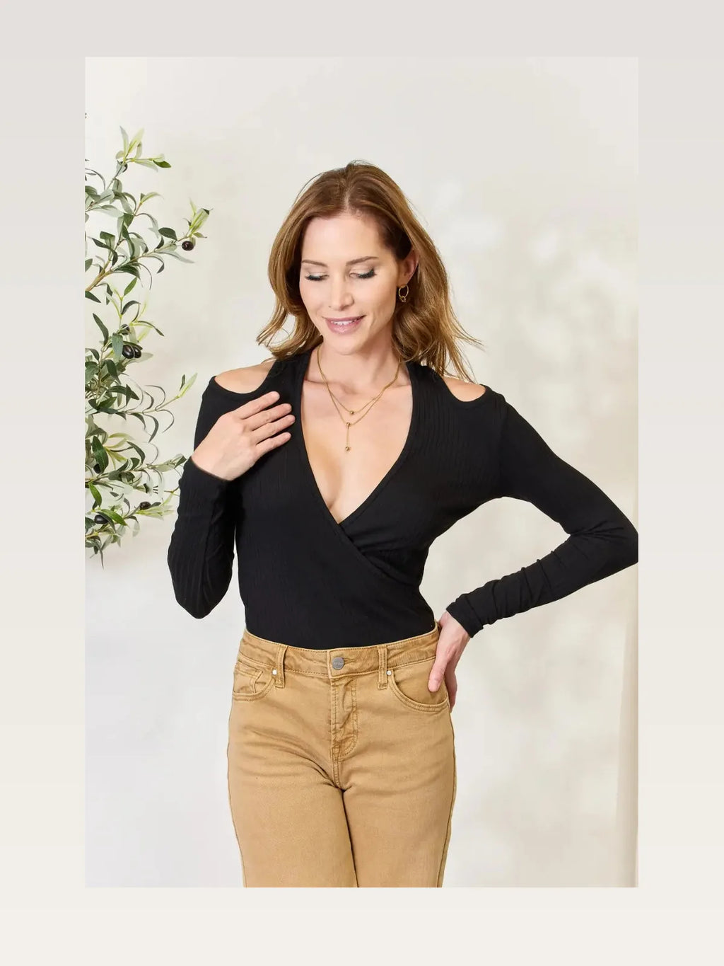 Cold Shoulder Ribbed Knit Top