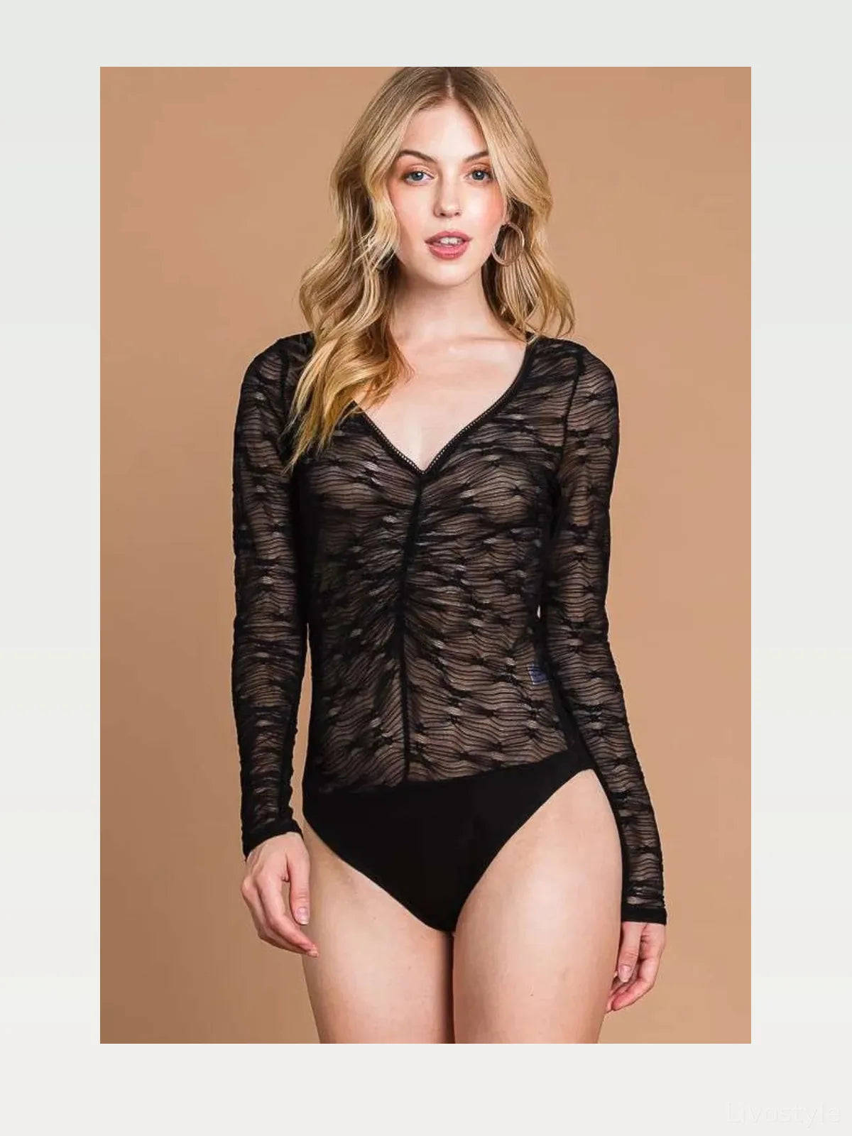 V-Neck Long Sleeve Mesh Bodysuit