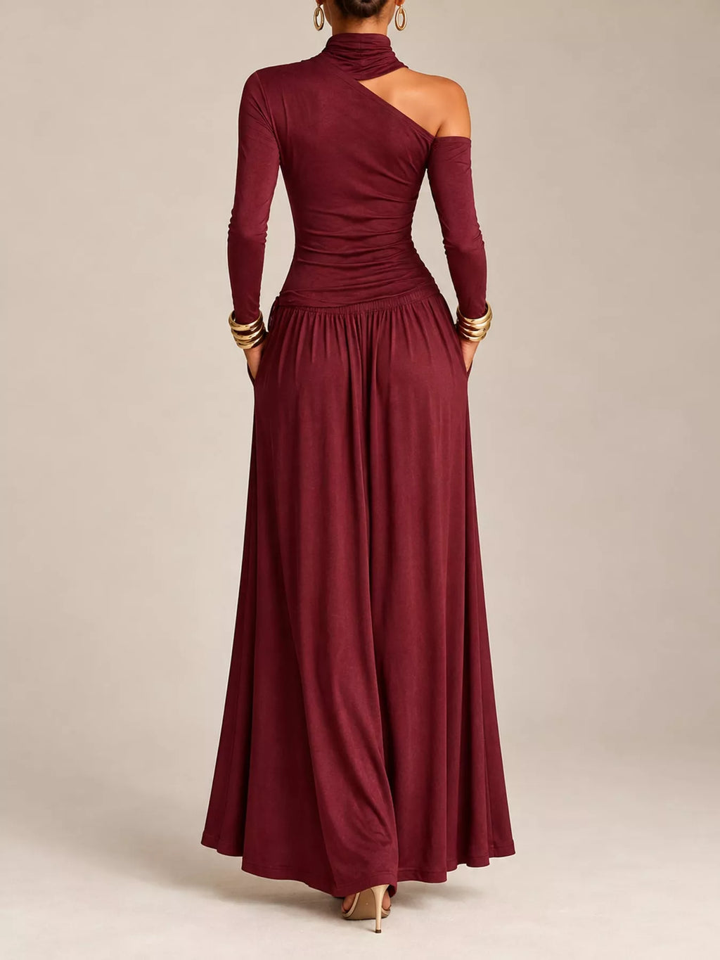 Asymmetric Cutout Long Sleeve Maxi Dress