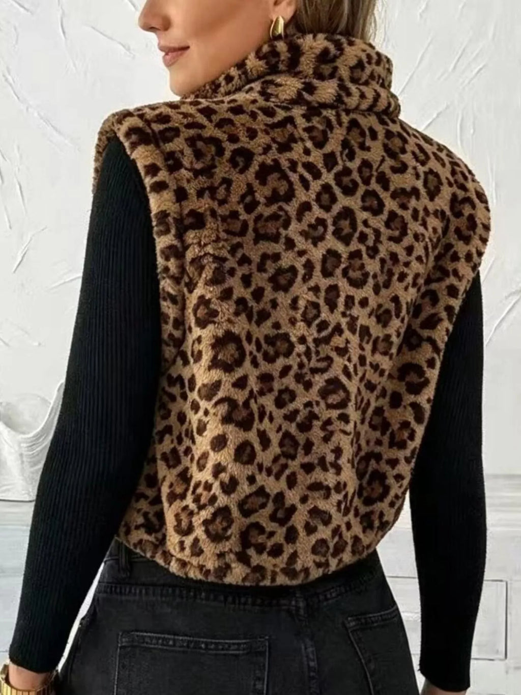 Animal Print Zip Up Vest Coat