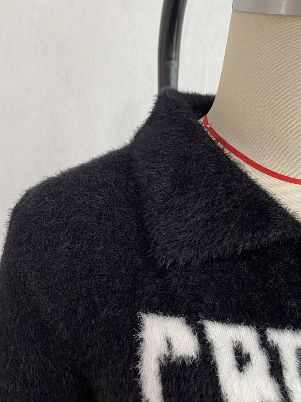 Fuzzy Letter Zip-Up Cardigan