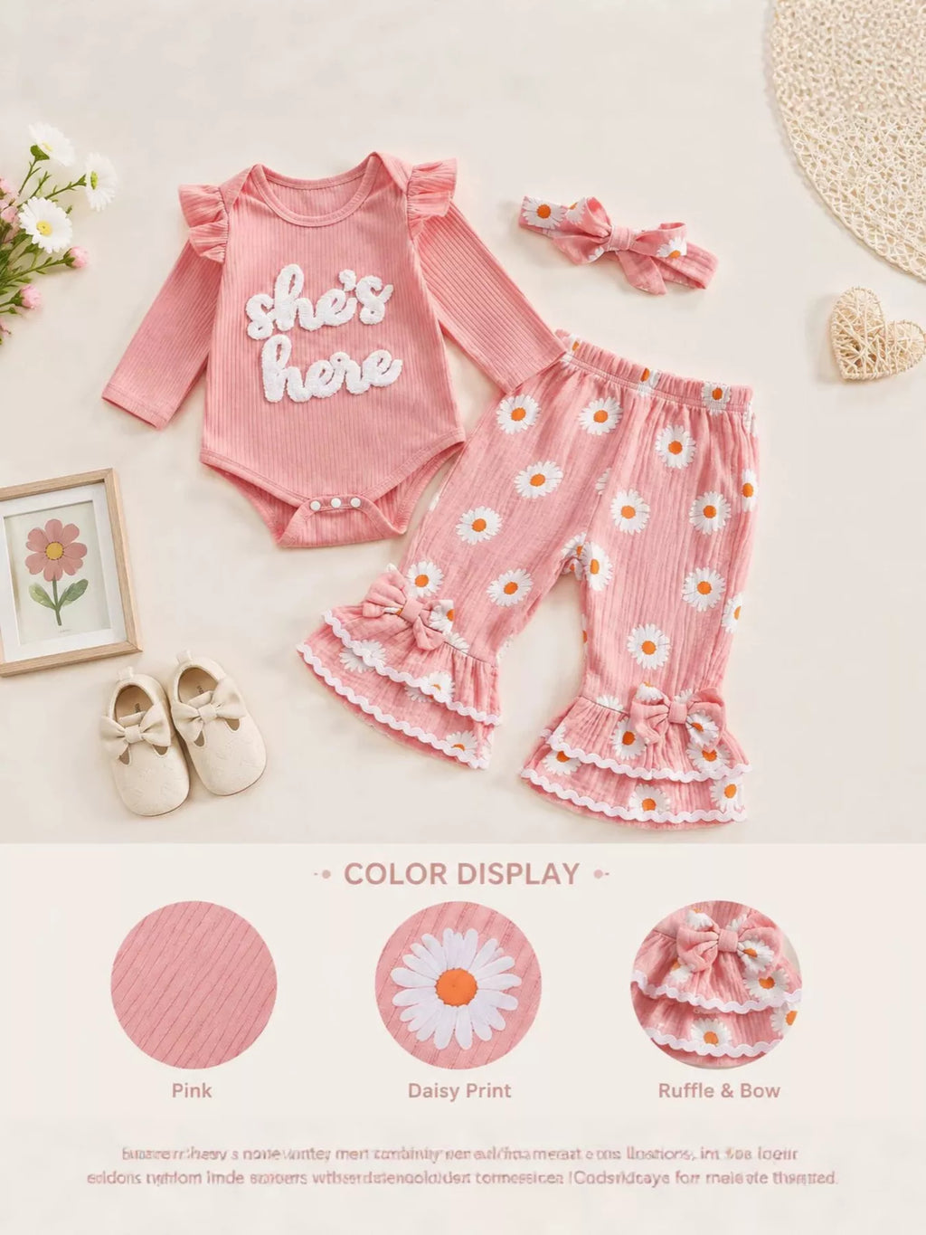Children's Letter Bodysuit and Pants Set with Headband