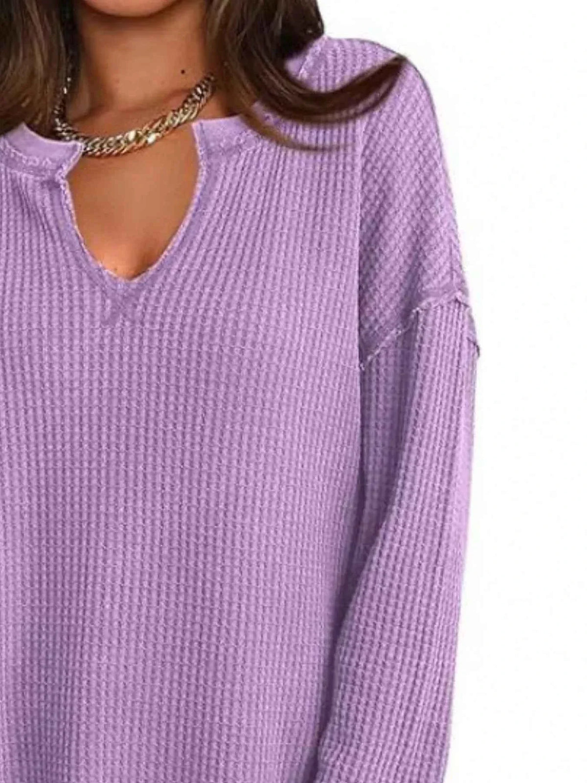 Slit Notched Long Sleeve T-Shirt