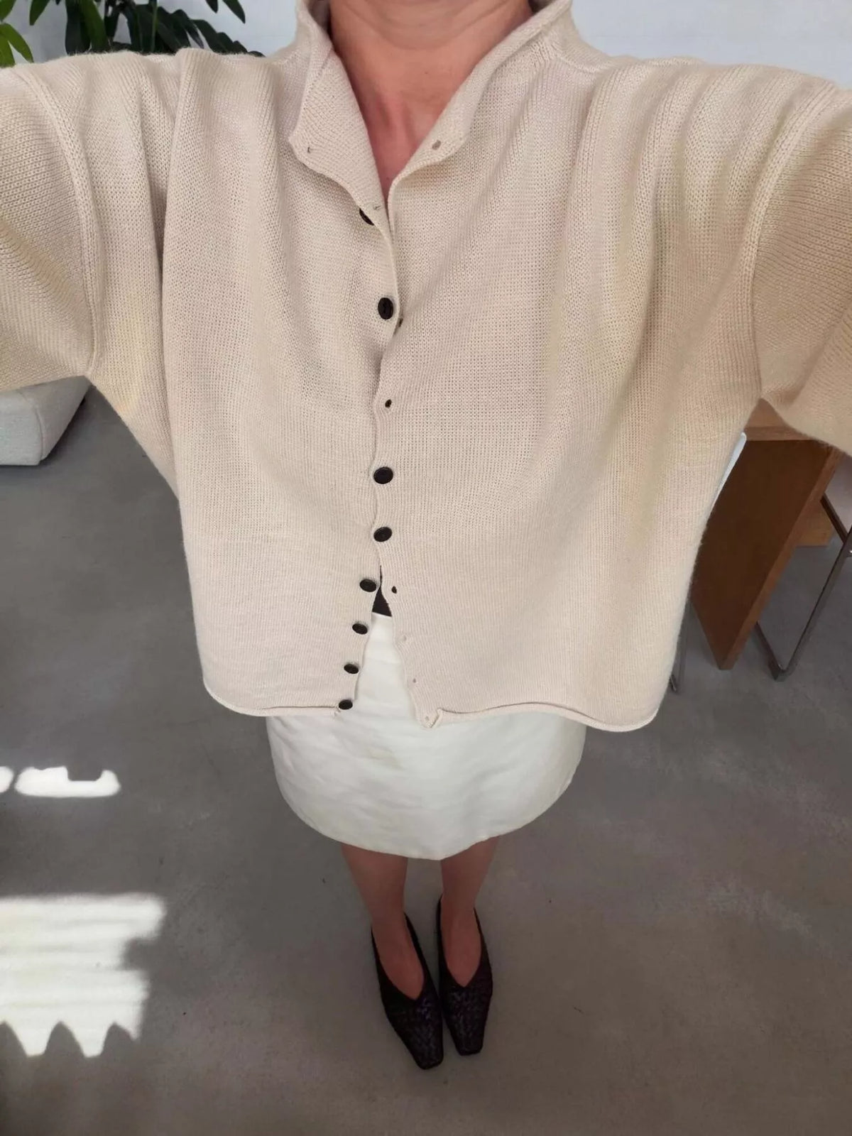 Mock Neck Button-Down Knit Cardigan