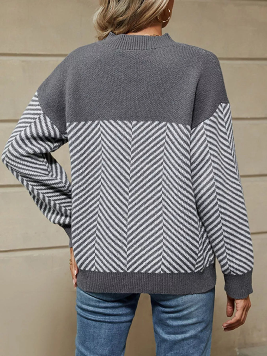 Color Block Chevron Pattern Dropped Shoulder Sweater