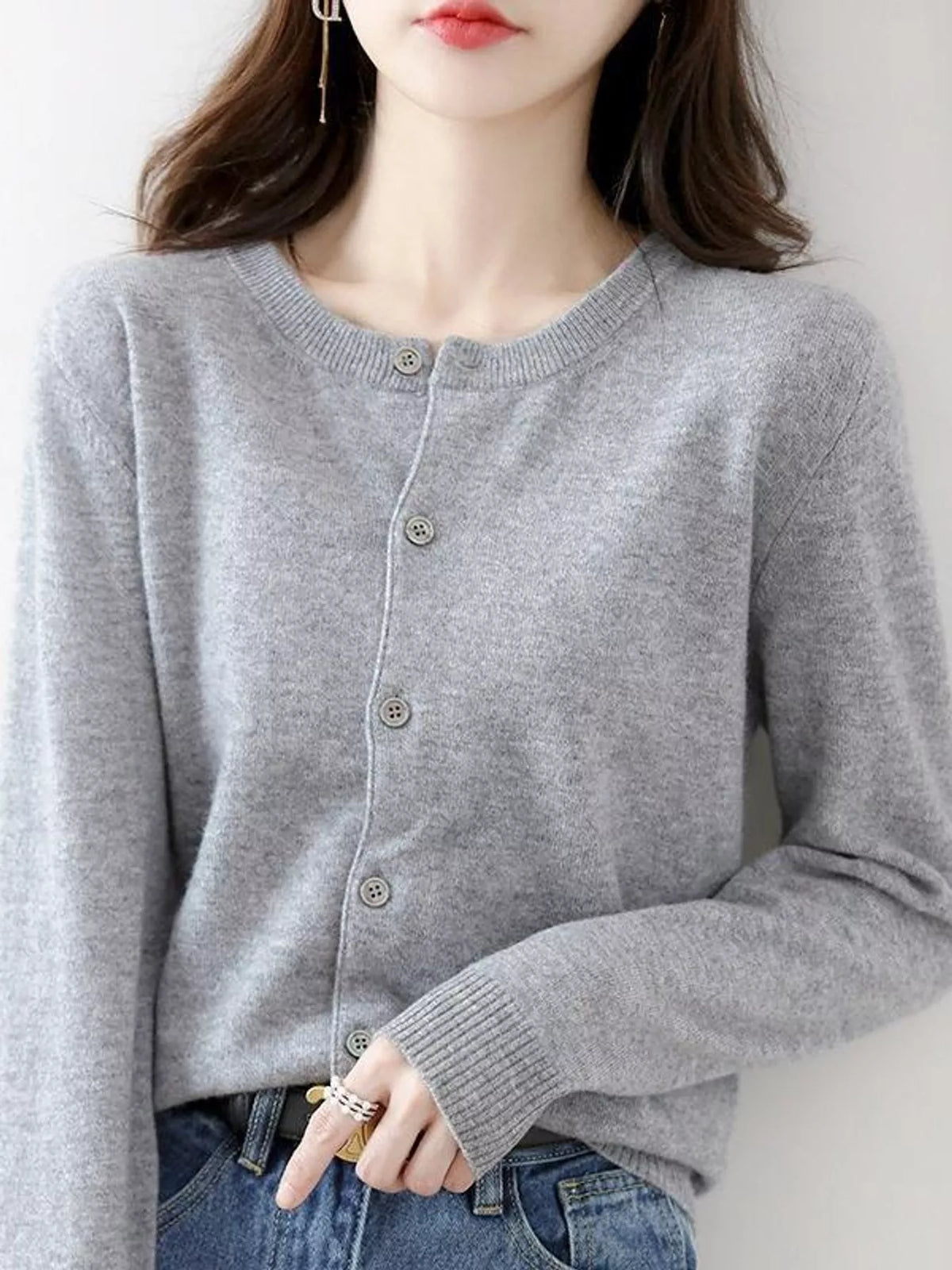 Crew Neck Button-Down Cardigan