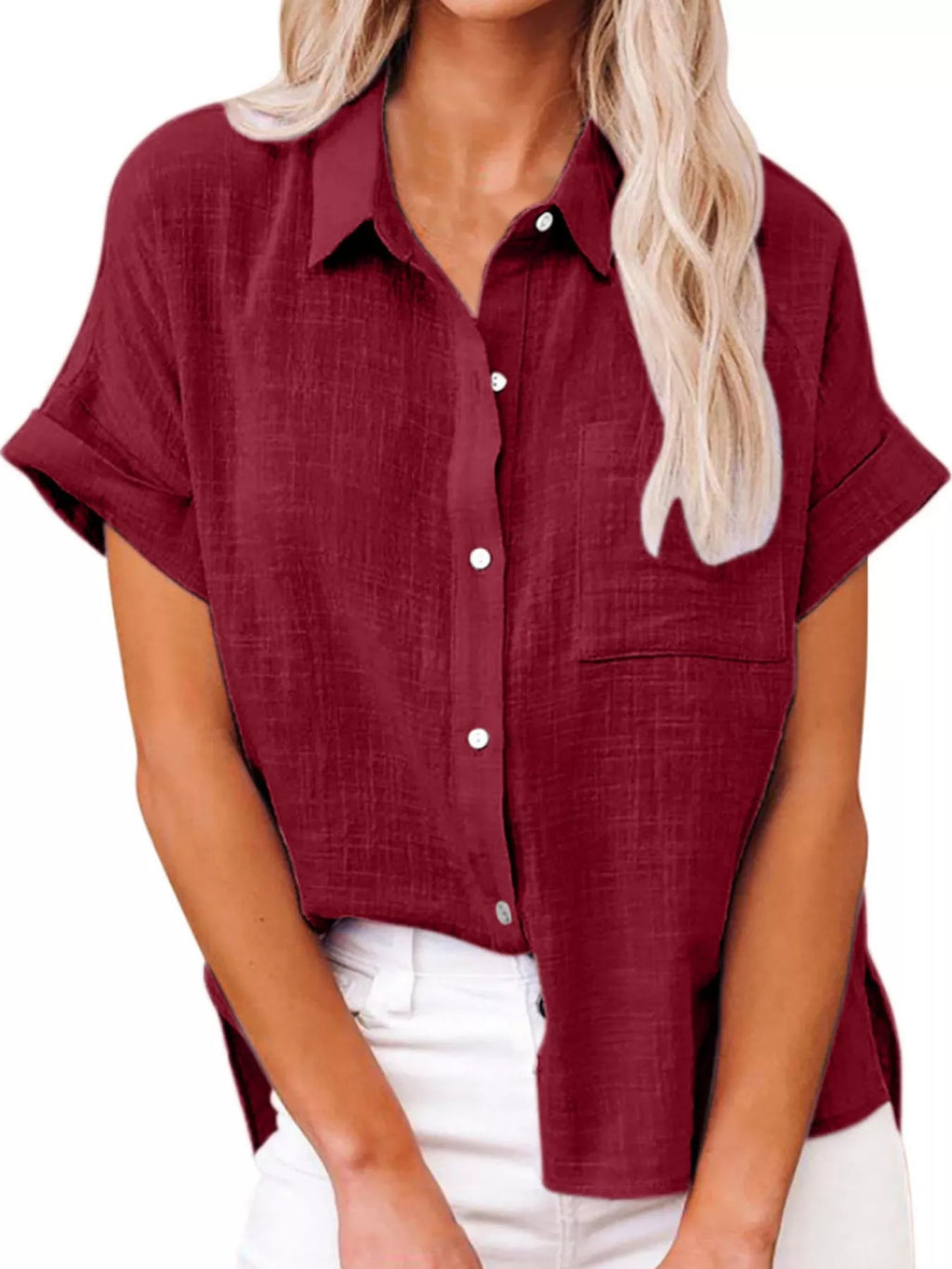 Full Size Button Up Short Sleeve Shirt Plus Size