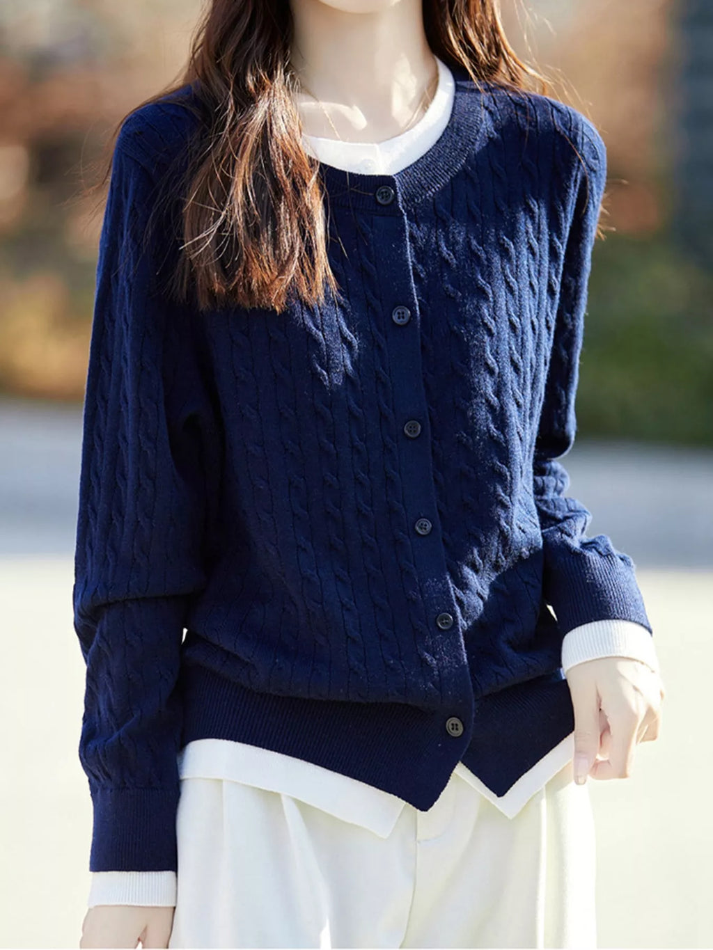 Cable-Knit Button-Down Cardigan