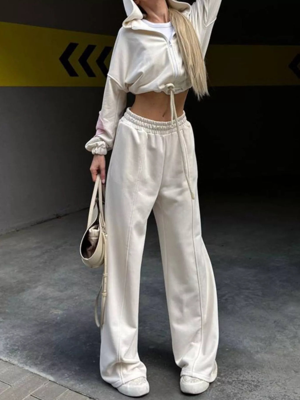 Zip Up Hoodie and Wide-Leg Pants Set