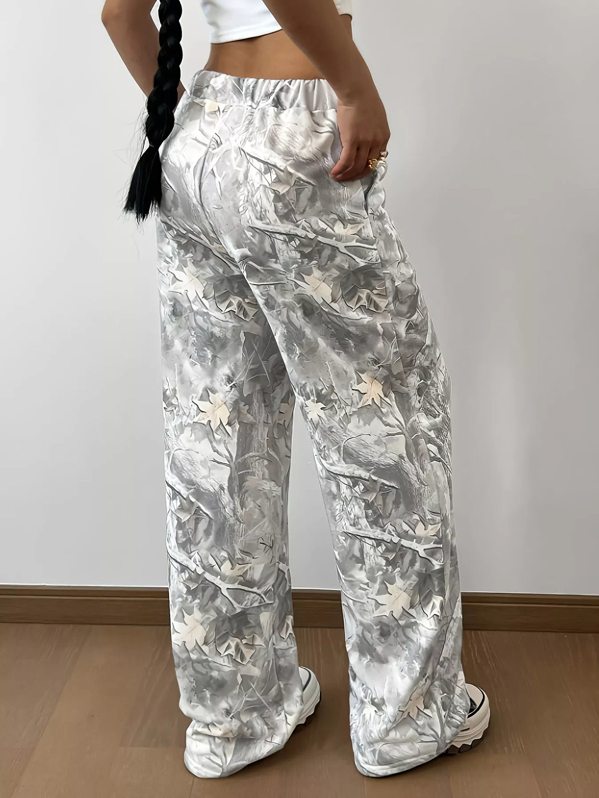 Wide-Leg Printed Casual Pants