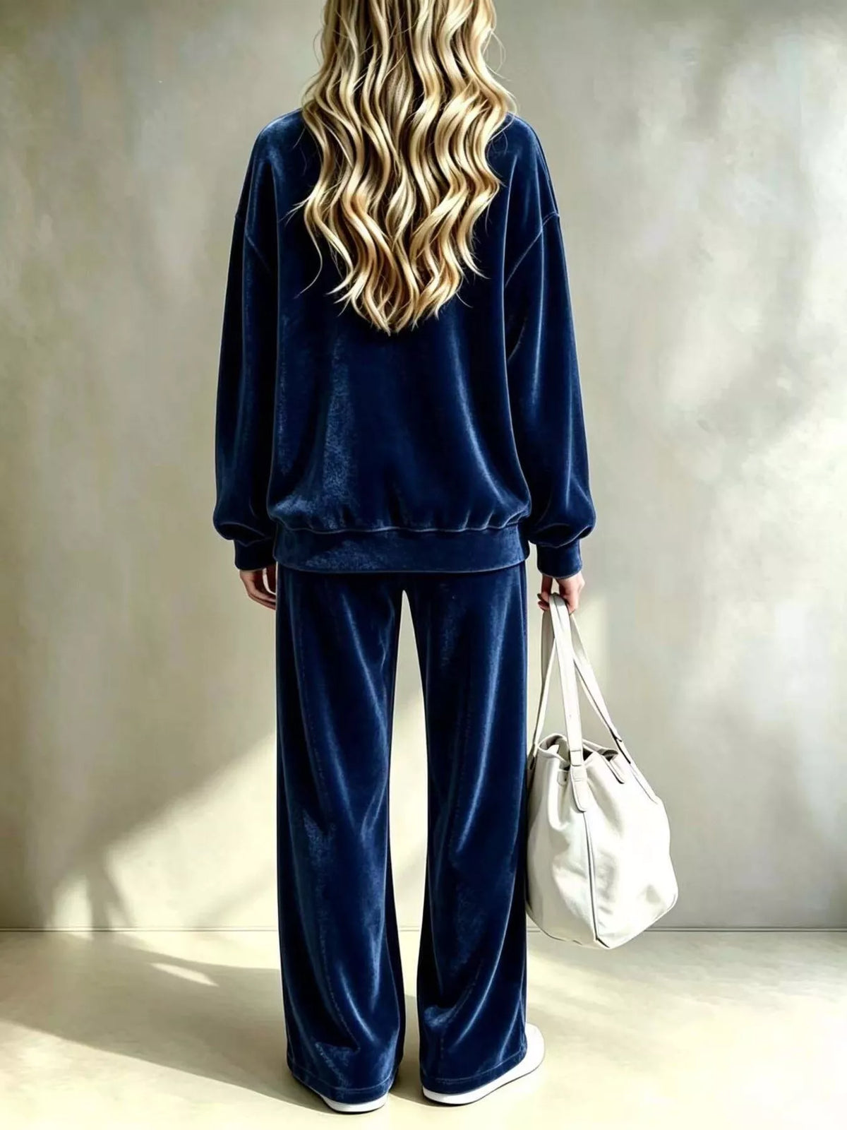 Full Size Velvet Dropped Shoulder Top and Wide-Leg Pants Set Plus Size