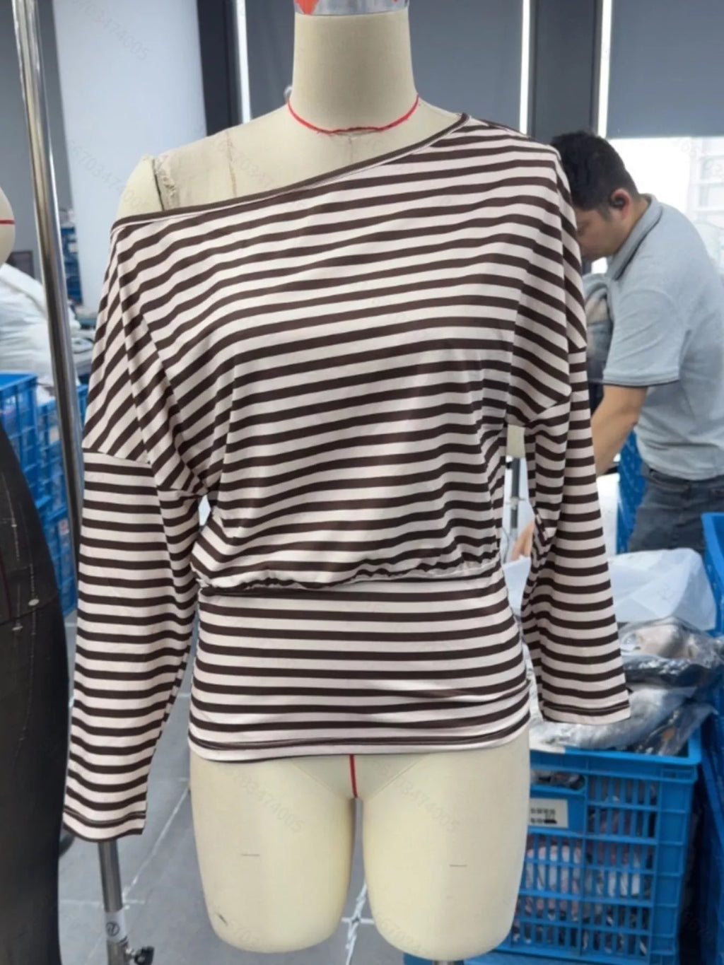 Striped One Shoulder Long Sleeve T-Shirt