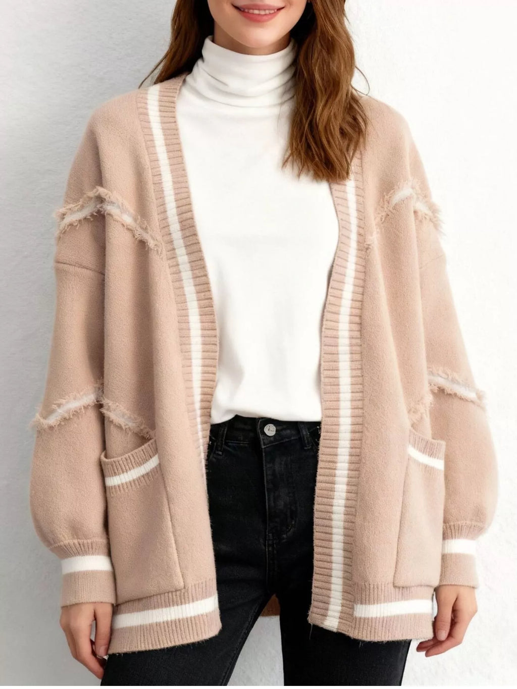 Frayed Hem Open Front Cardigan