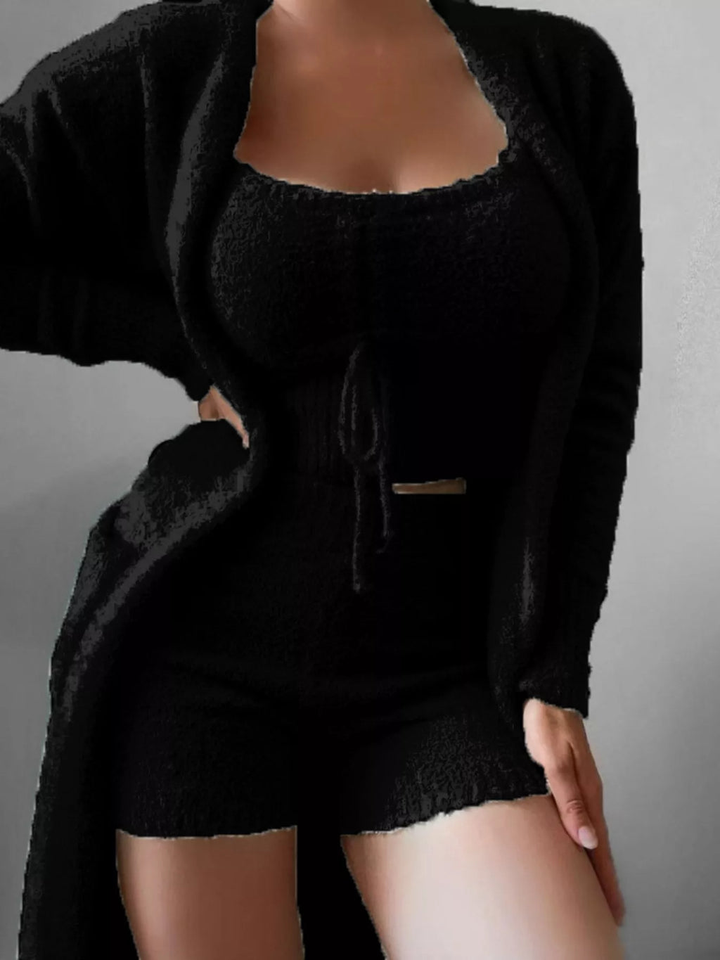 Full Size Cozy Plush Top and Shorts with Cardigan 3-Piece Set Plus Size