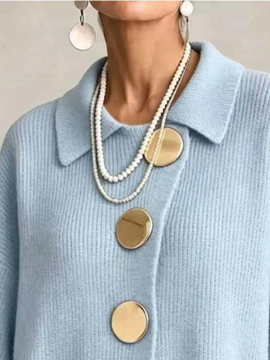 Full Size Ribbed Knit Gold Buttons Cardigan Plus Size