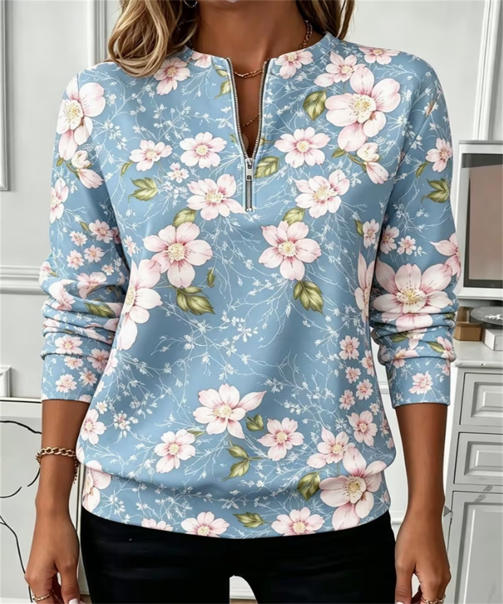 Women Half Zip Long Sleeve Sweatshirt, Wavy Stripe Heart Star Print Casual Pullover Top