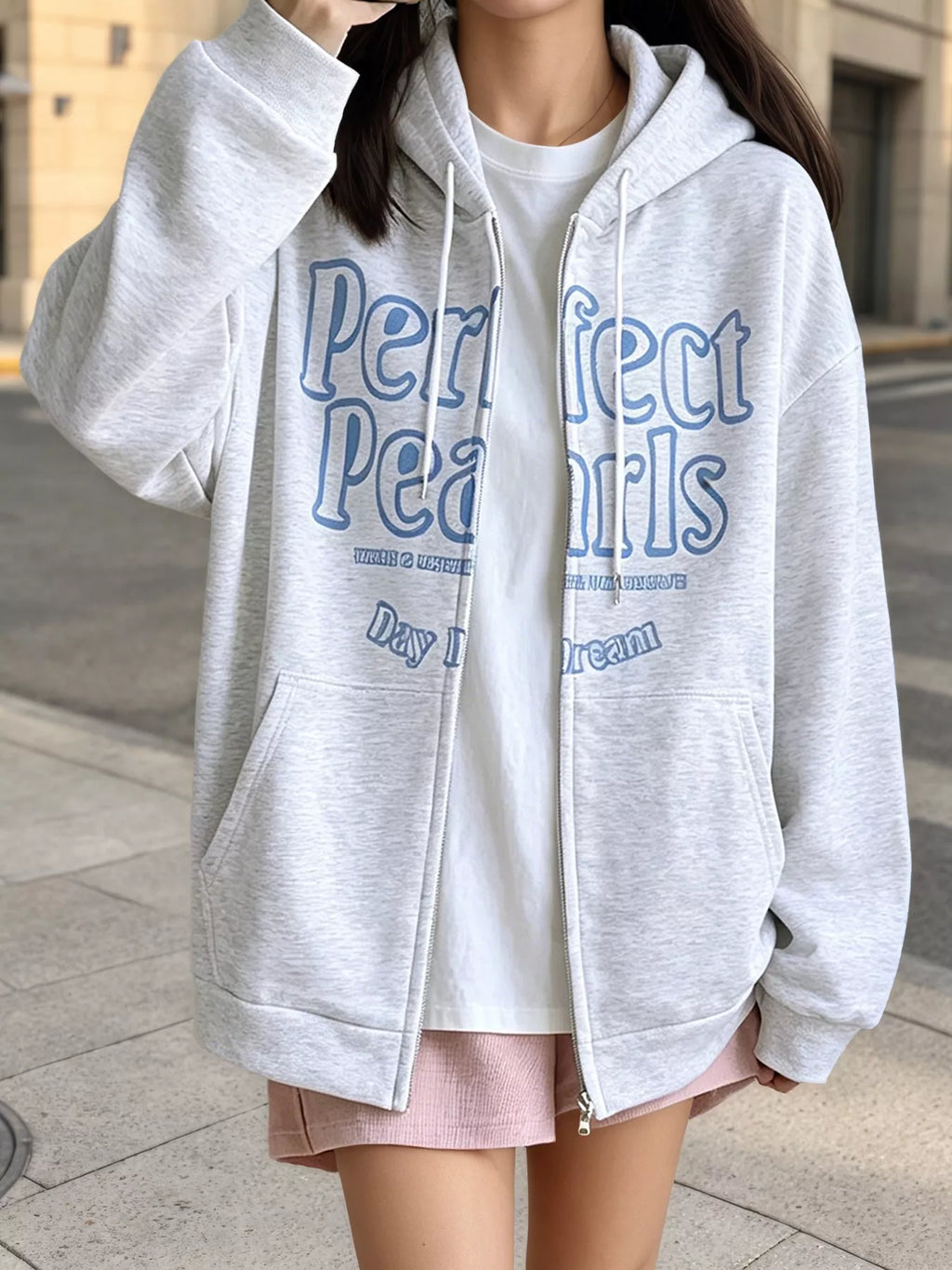 Letter Graphic Zip-Up Hoodie