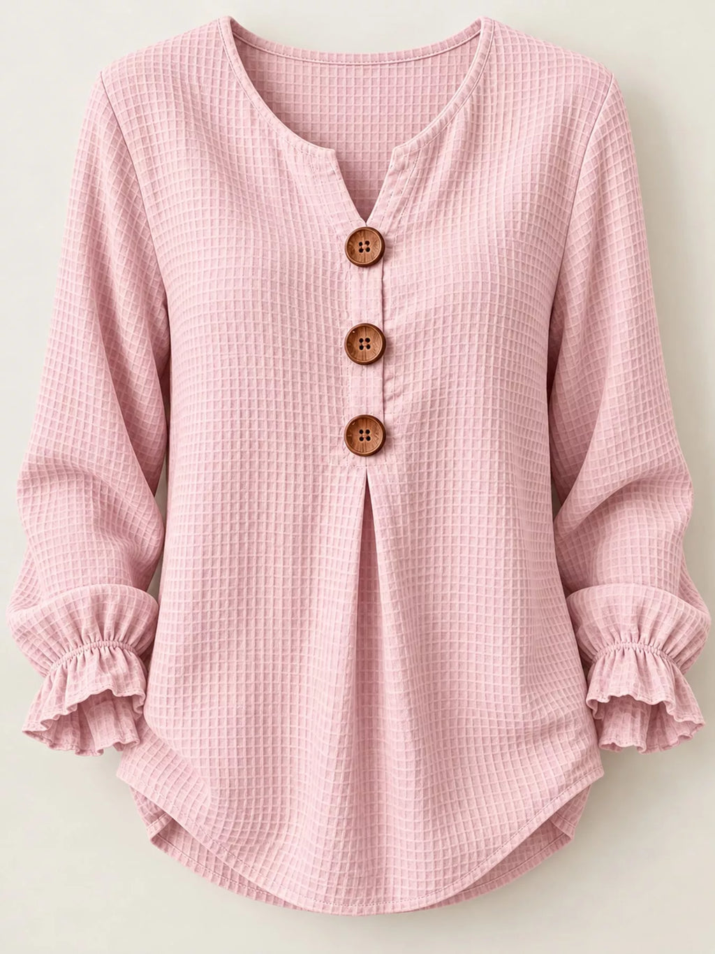 Full Size Waffle Knit Flounce Sleeve Blouse Plus Size