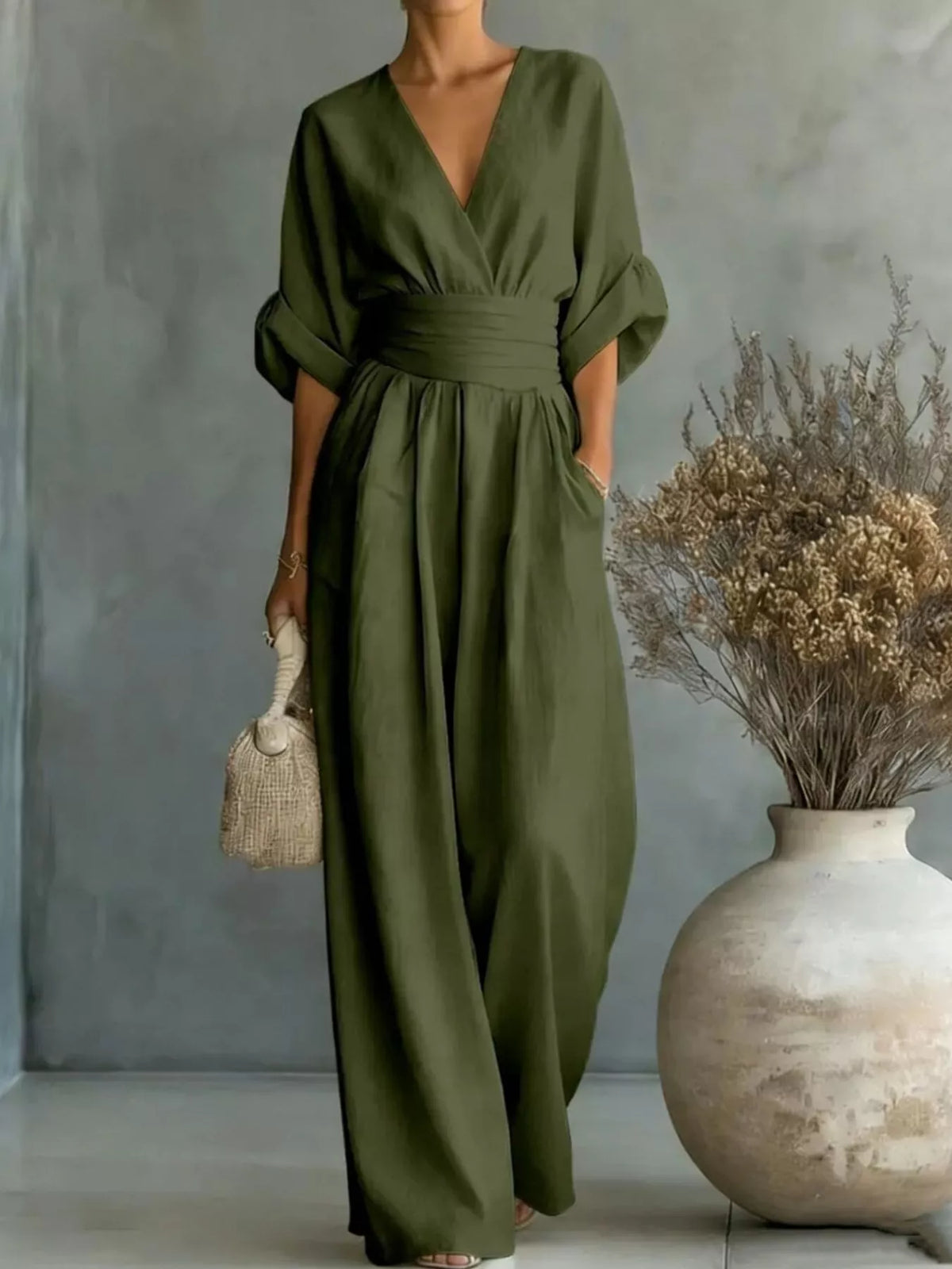 Full Size Half Sleeve Wide-Leg Jumpsuit Plus Size