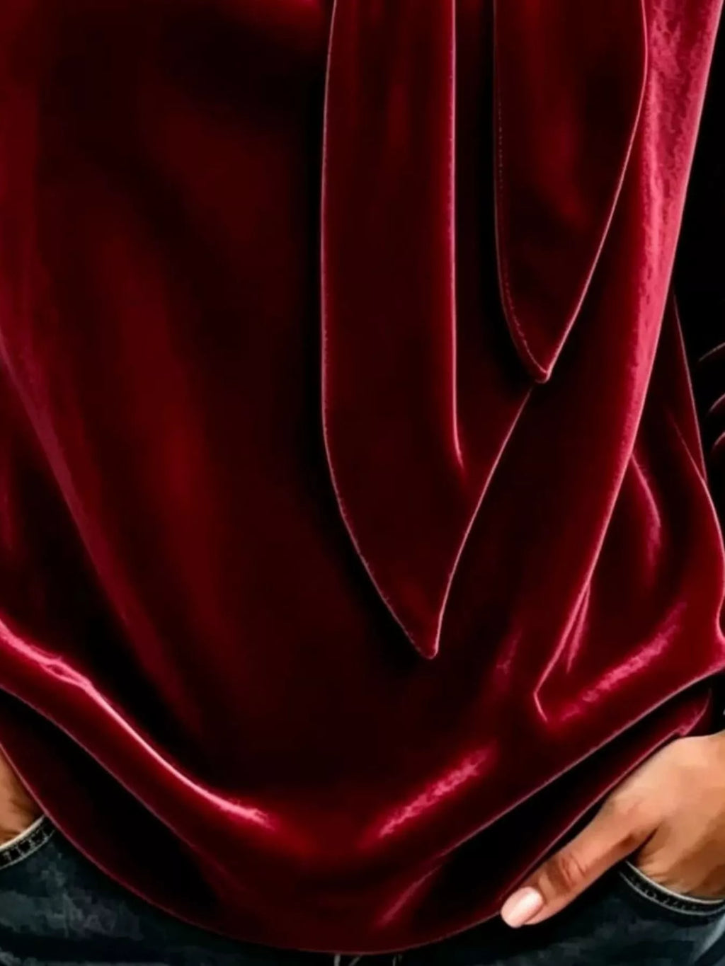 Velvet Tie Front Long Sleeve Sweatshirt
