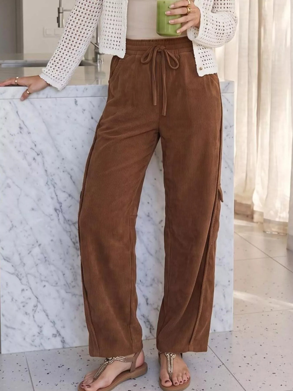 Drawstring Corduroy Pants