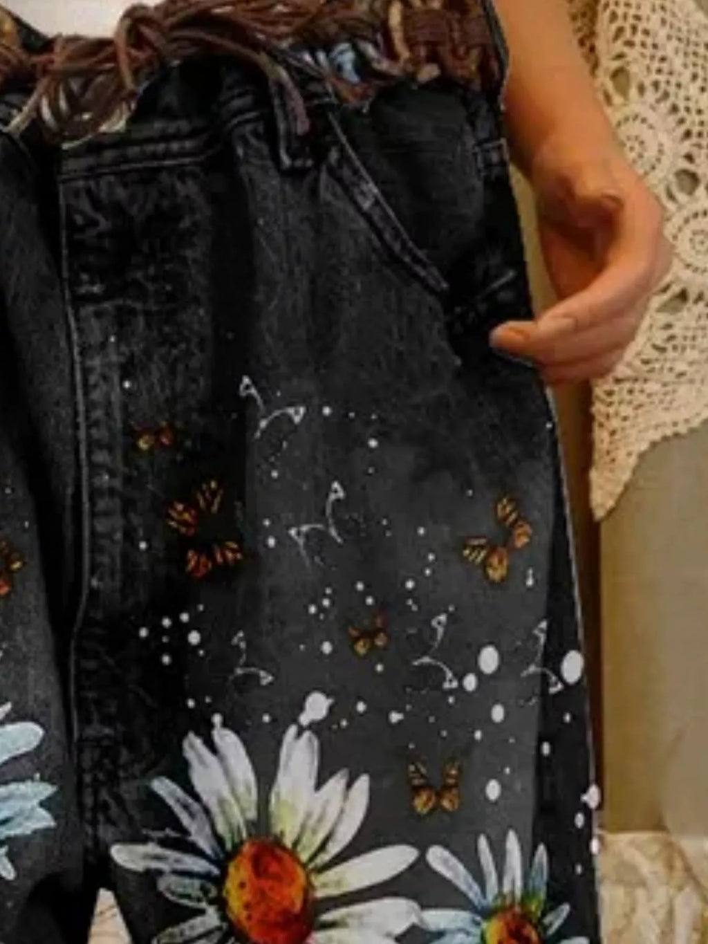 Full Size Floral Distressed Cropped Jeans Plus Size
