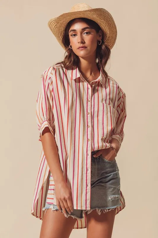 SO ME Multicolored Stripe Button Down Shirt
