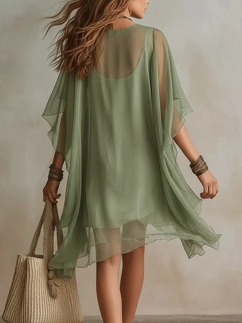Chiffon V-Neck Flowy Mini Dress