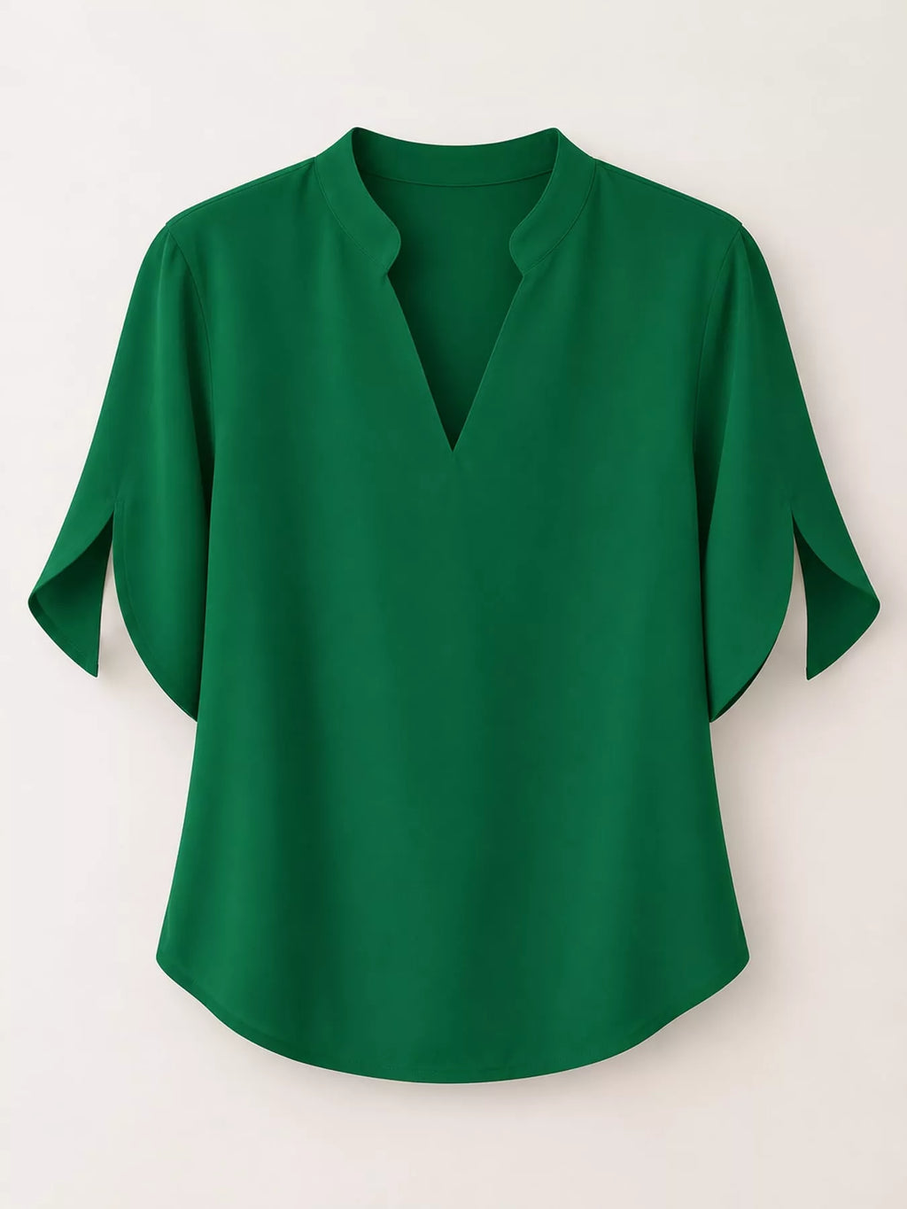 Notched Slit Short Sleeve Blouse