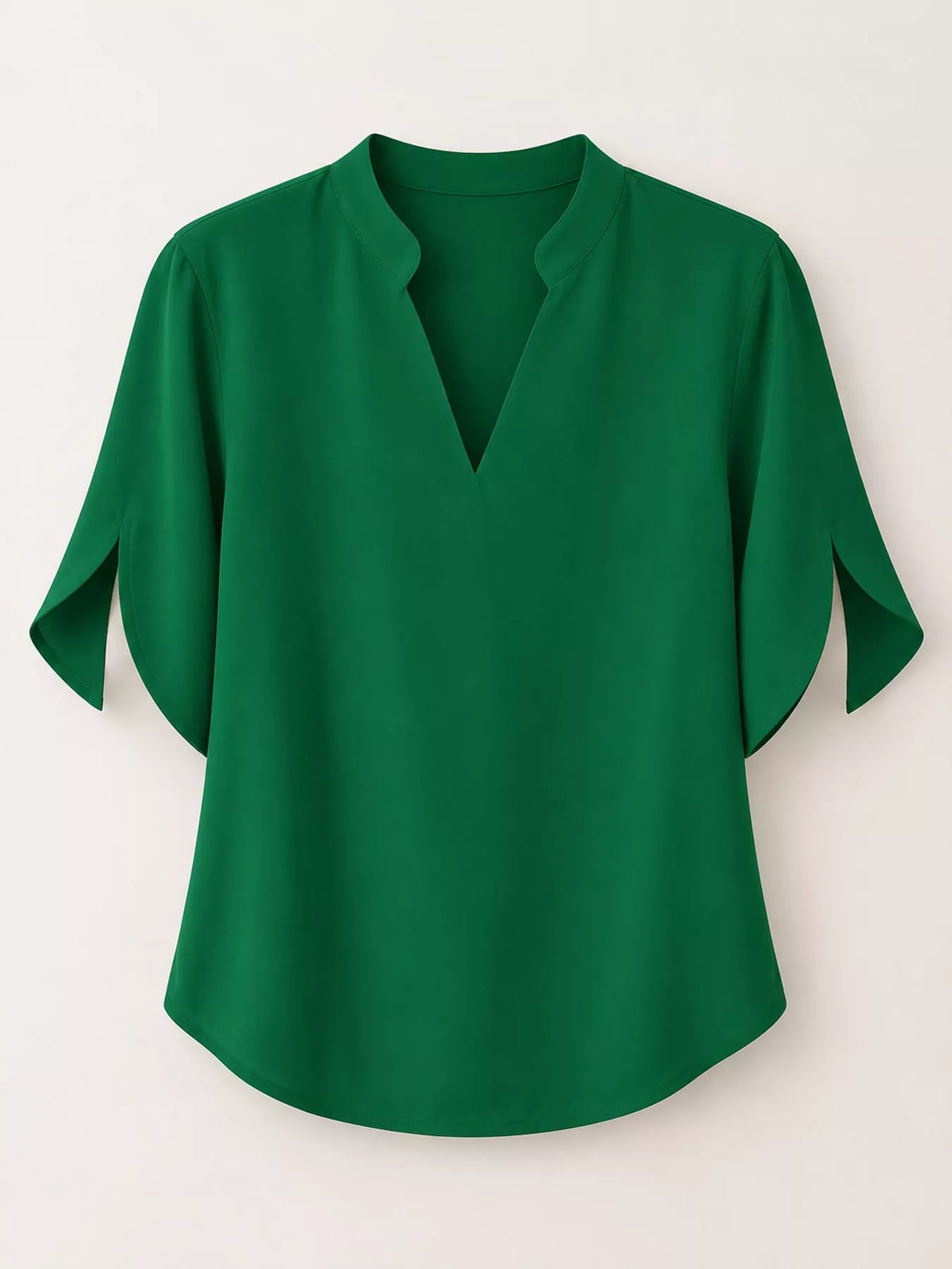 Notched Slit Short Sleeve Blouse