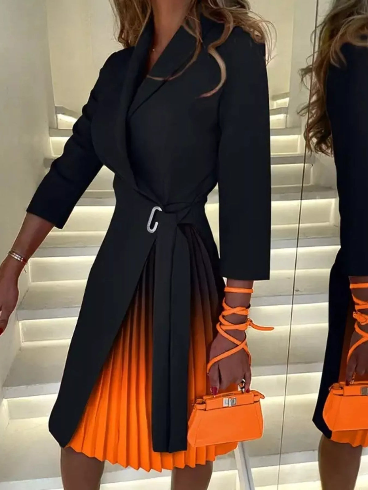 Blazer Style Pleated Midi Dress