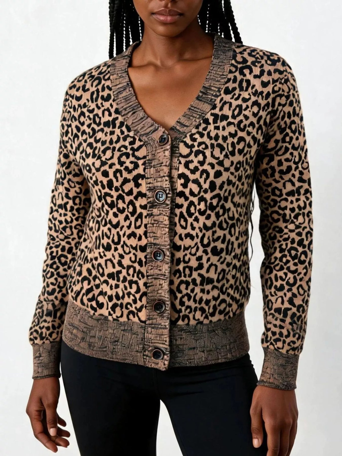 Leopard V-Neck Button-Down Cardigan