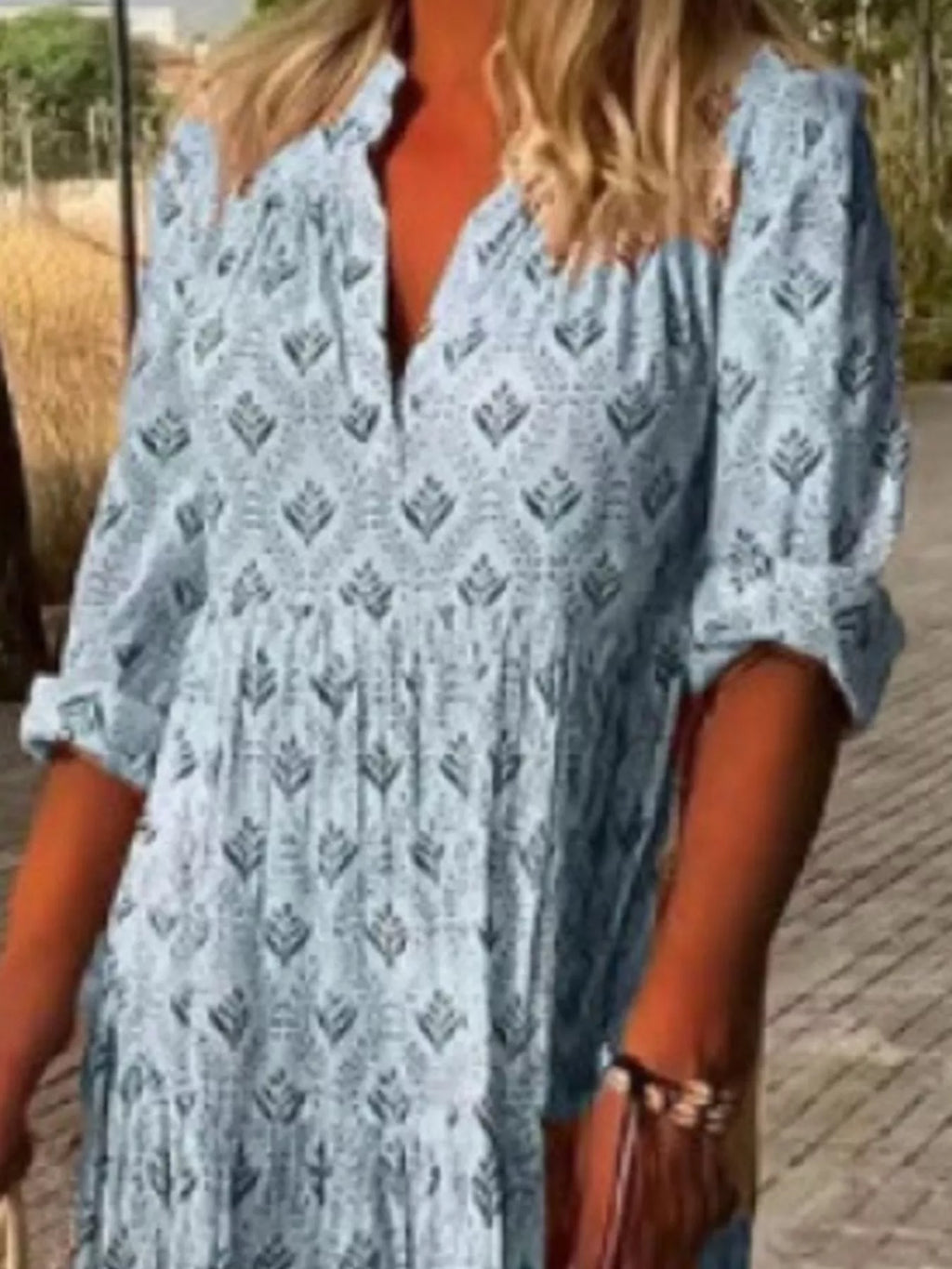 Full Size Printed Notched Tiered Maxi Dress Plus Size