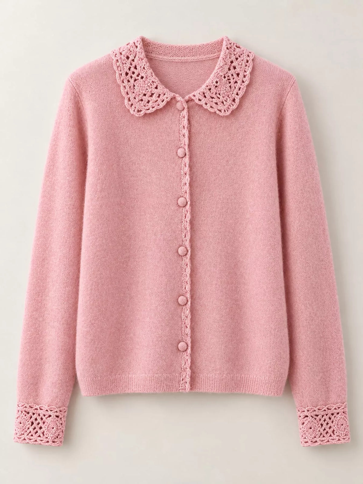 Lace-Collar Button Down Knit Cardigan