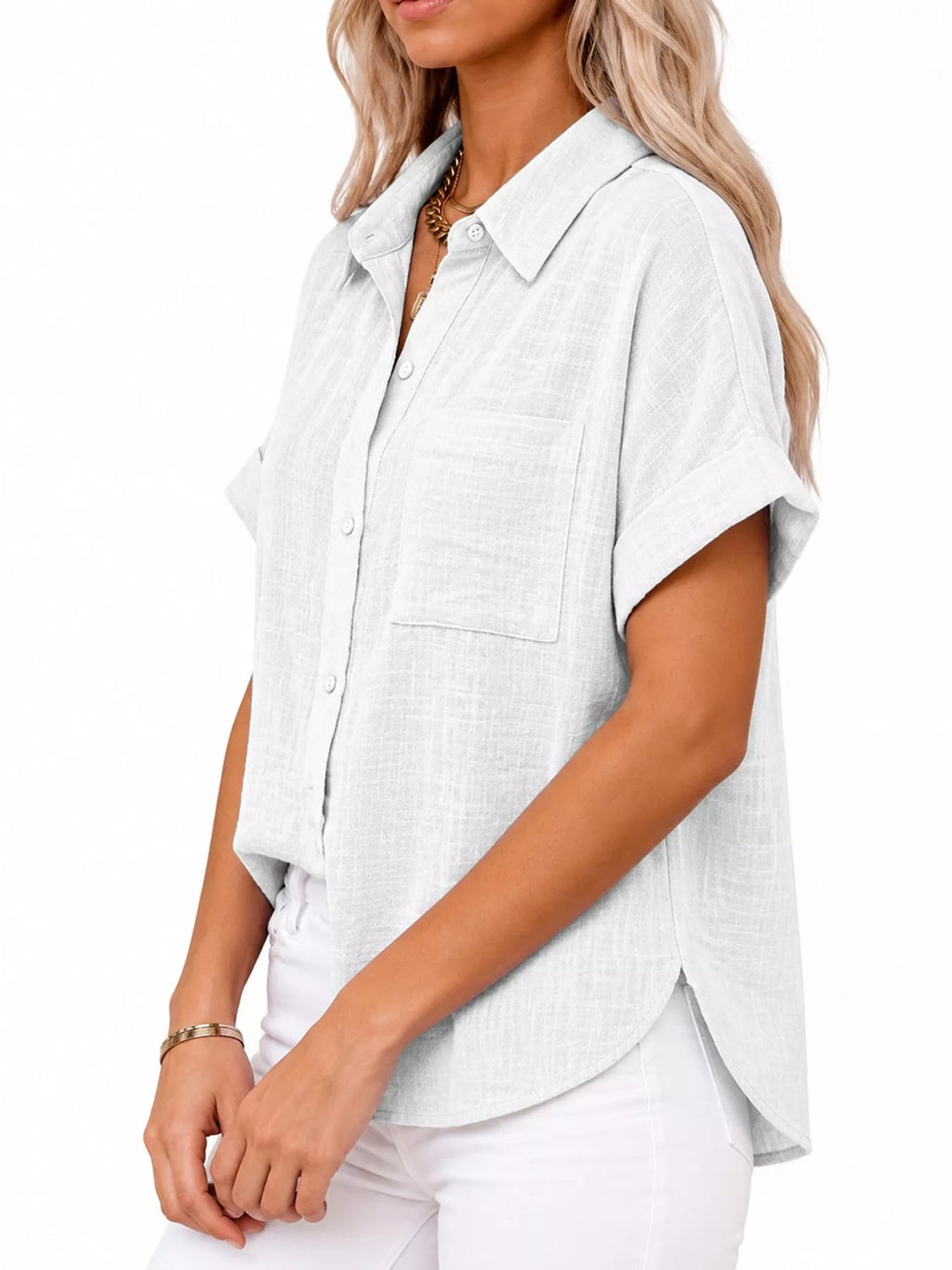 Full Size Button Up Short Sleeve Shirt Plus Size