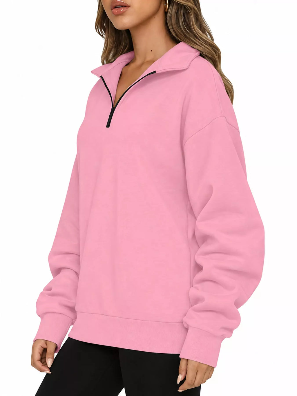 Full Size Quarter-Zip Dropped Shoulder Sweatshirt Plus Size