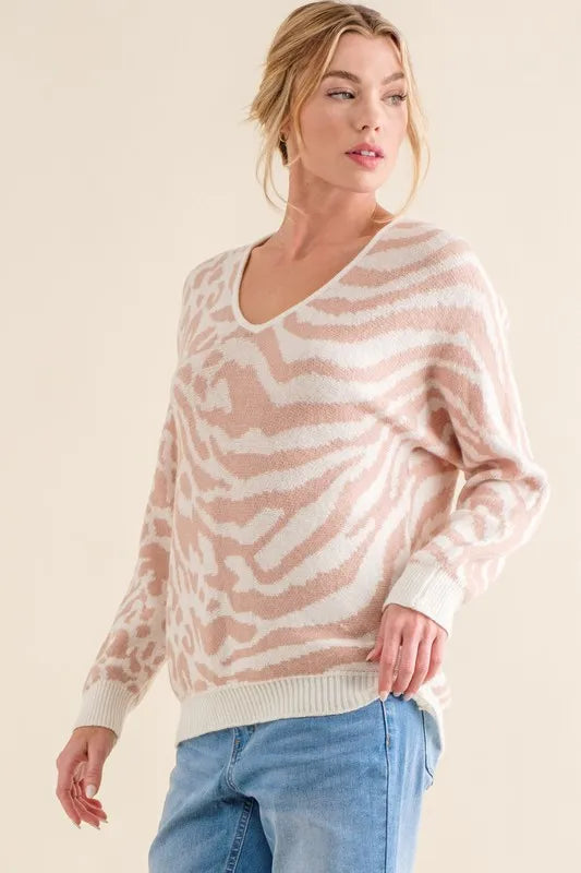 And The Why Leopard Zebra Combo Casual Sweater Top