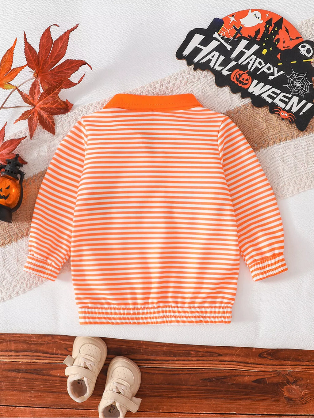 Children's Little Boo Halloween Striped Quarter-Zip Sweatshirt