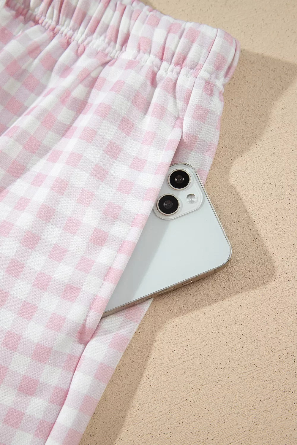 Gingham Long Sleeve Sweatshirt and Shorts Set