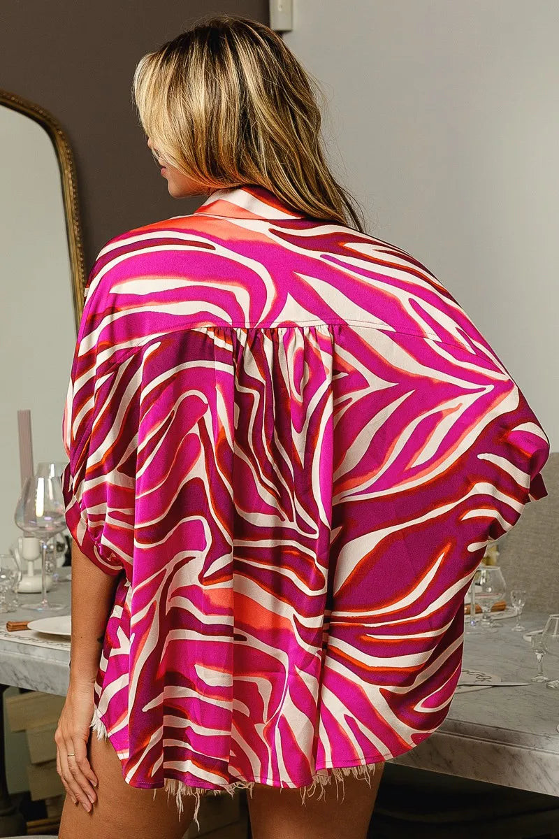 BiBi Zebra Dolman Silky Satin Shirt Top