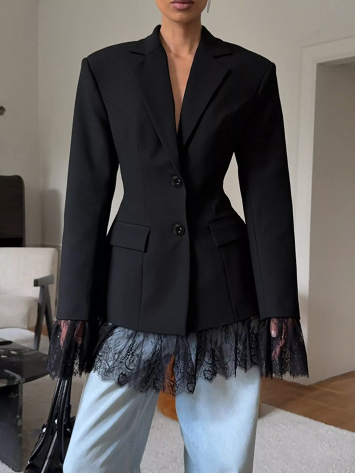 Lace Hem Button Down Blazer