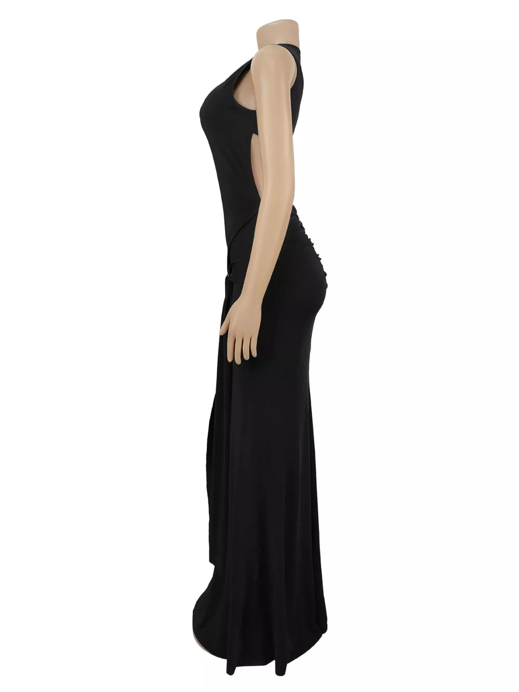 Sleeveless Bodycon Maxi Dress with Gold Buckle Detail
