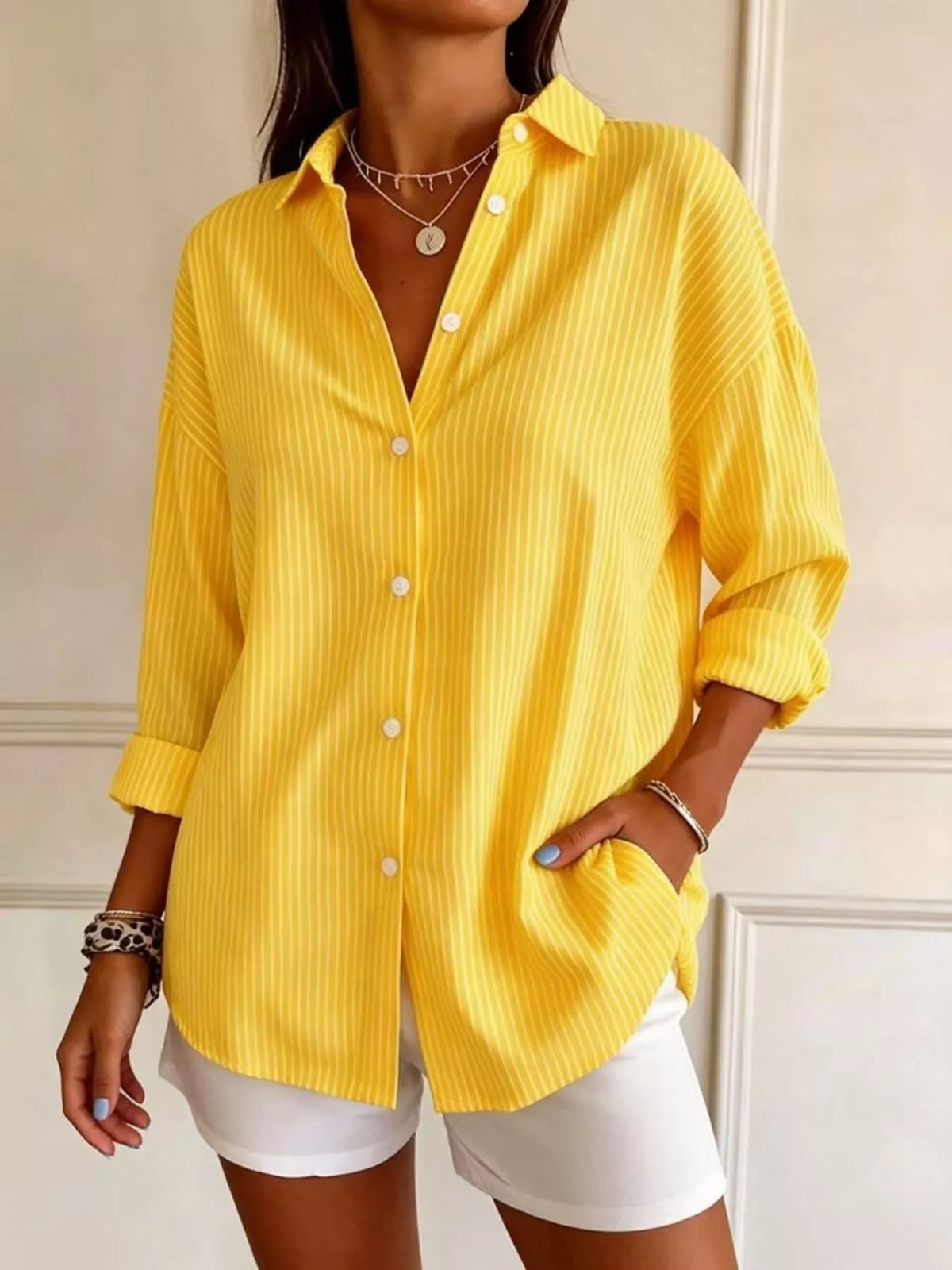Full Size Striped Button-Down Long Sleeve Shirt Plus Size