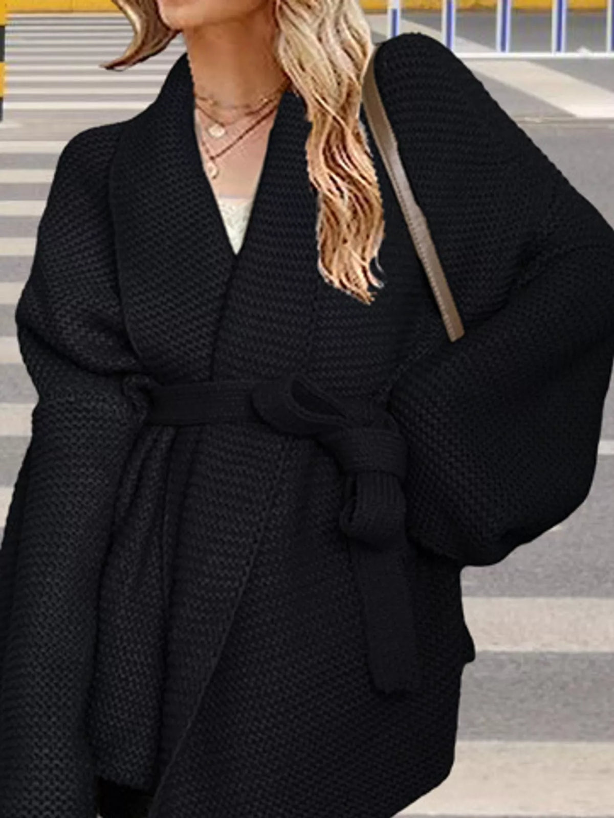 Full Size Belted Open-Front Knit Cardigan Plus Size