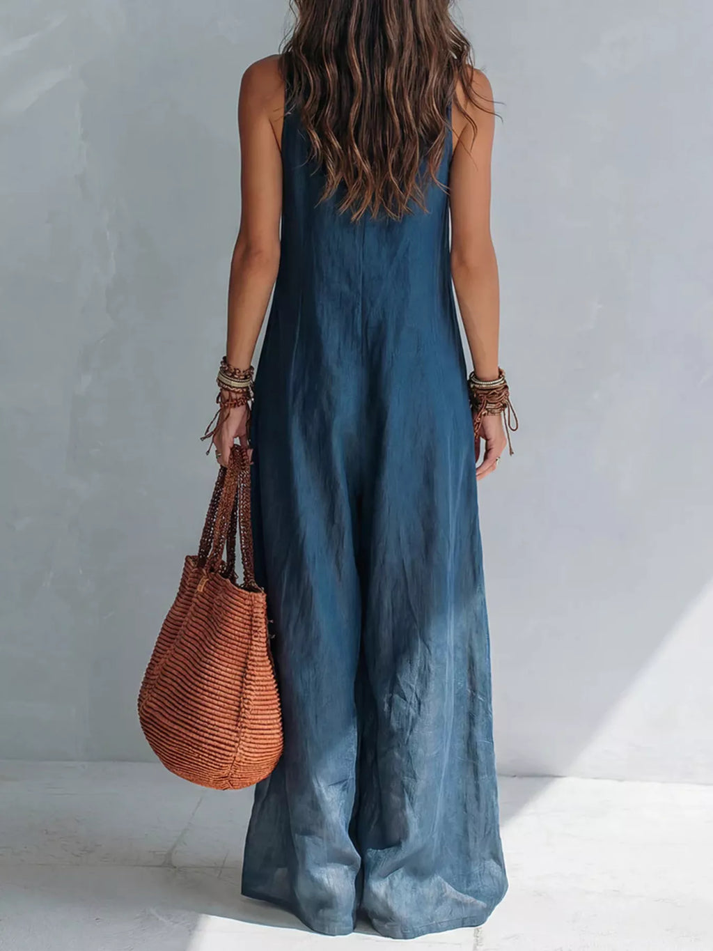 Full Size V-Neck Sleeveless Wide-Leg Jumpsuit Plus Size