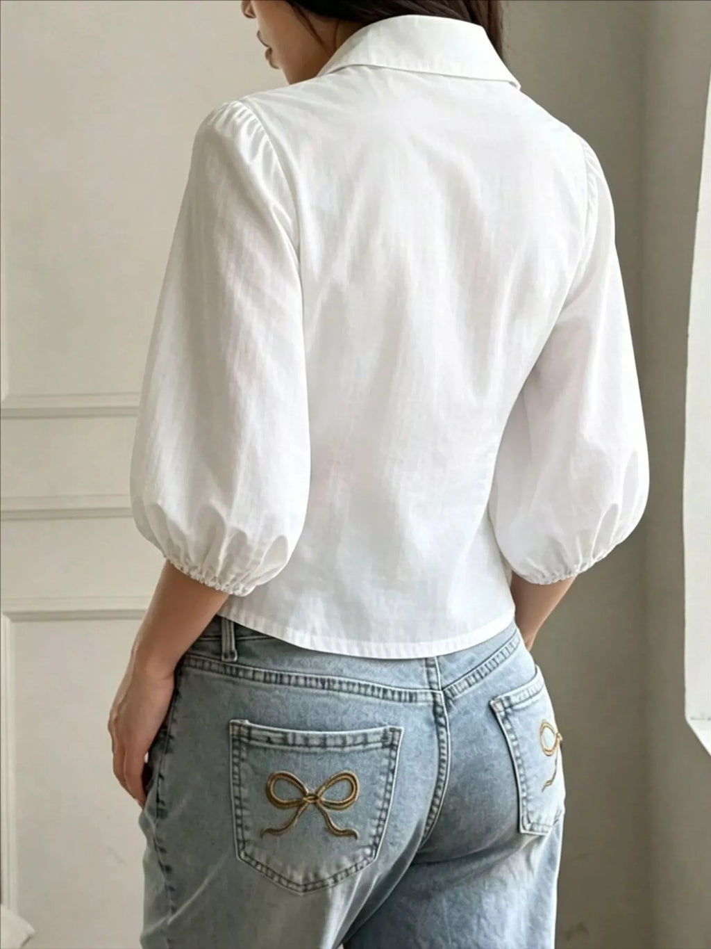 Button-Down Shirt with Puff Sleeves