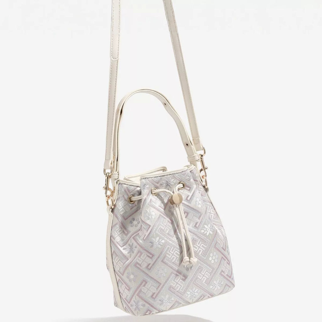 Geometric Pattern Drawstring Crossbody Bucket Bag
