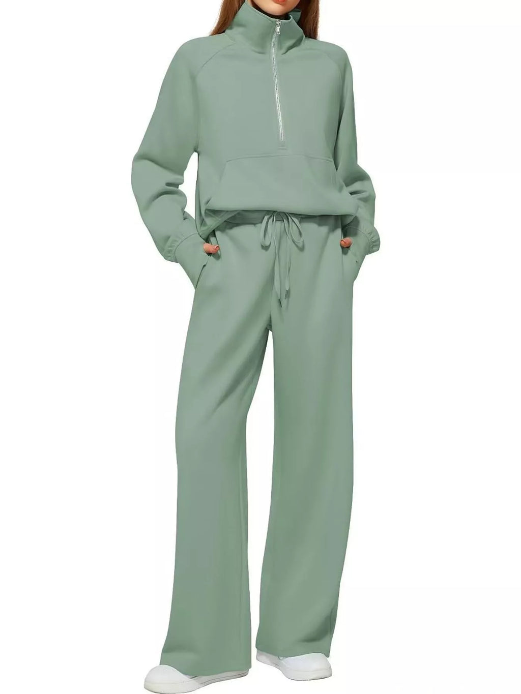 Half-Zip Sweatshirt and Wide-Leg Pants Set