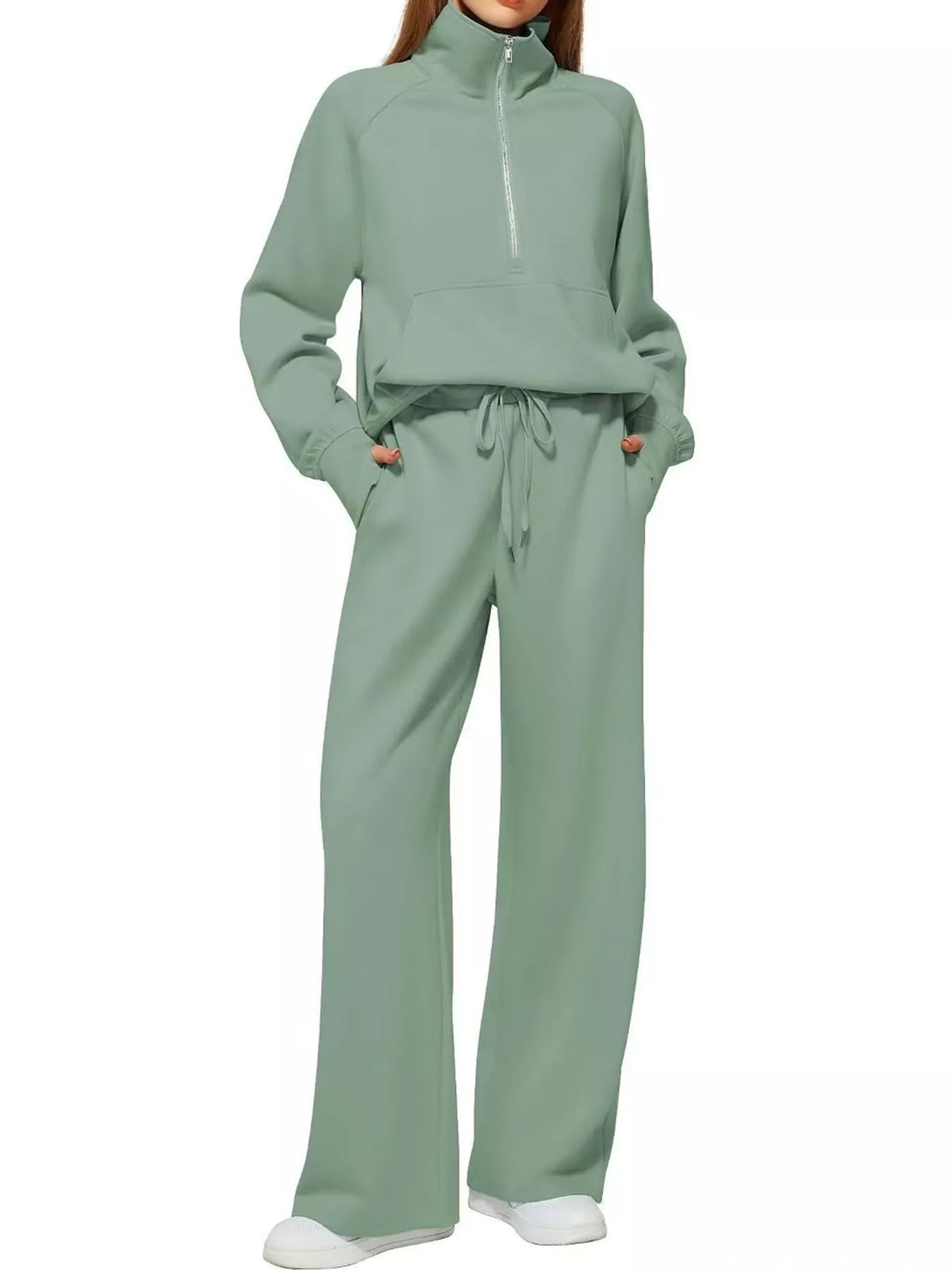 Half-Zip Sweatshirt and Wide-Leg Pants Set