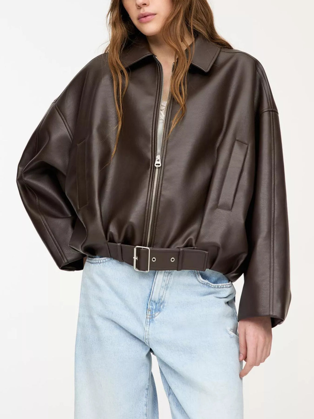 Faux Leather Zip Up Jacket